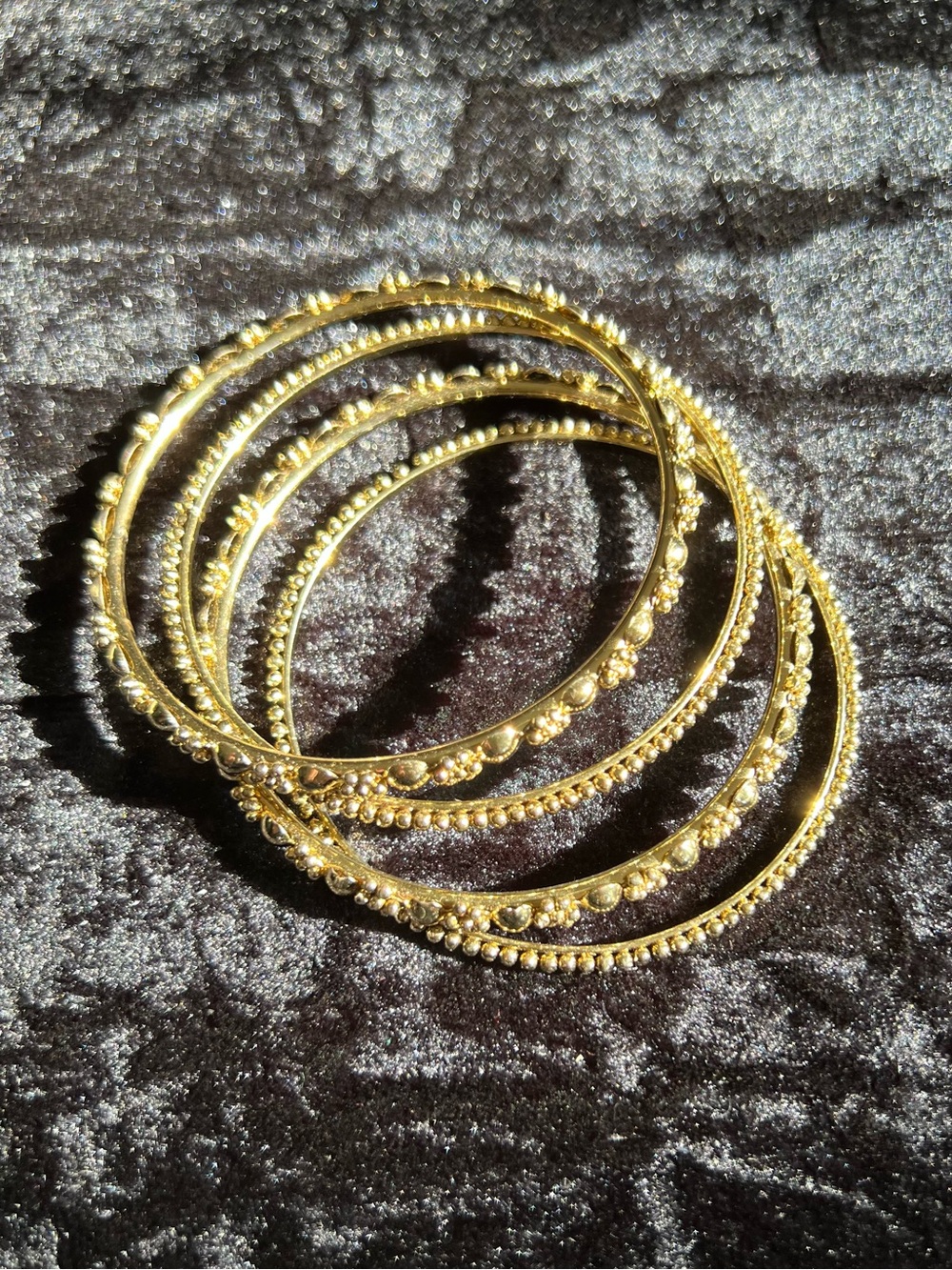 Gold Textured Stackable Bangle Bracelet Set - Women Jewelry